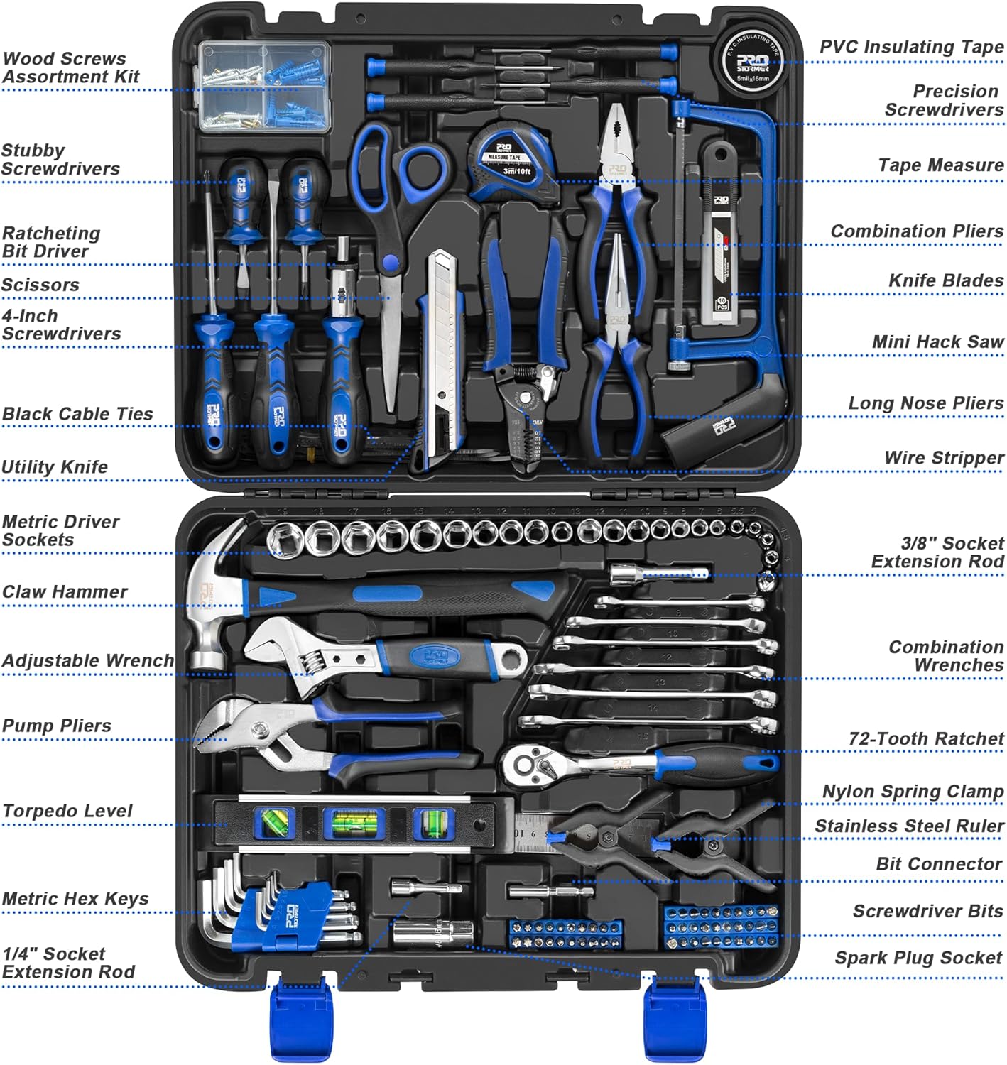 259-Piece Tool Kit, General Household Hand Tool Set with Plastic Storage Toolbox, Portable Complete Repair Tool Box