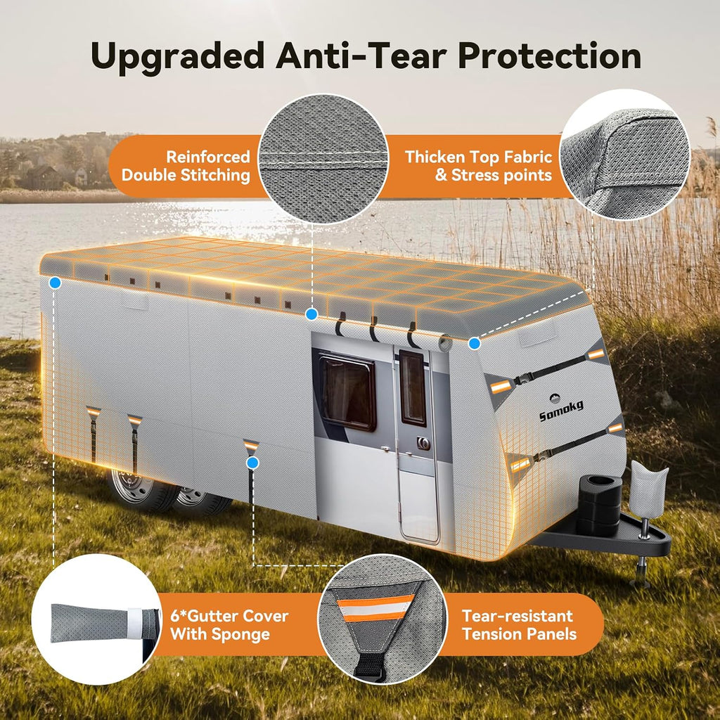 Travel Trailer Cover 27-30 FT, Heavy Duty 7-Layer RV Cover, Rip-Stop Camper Cover, Windproof with 5+2 Straps, UV &
