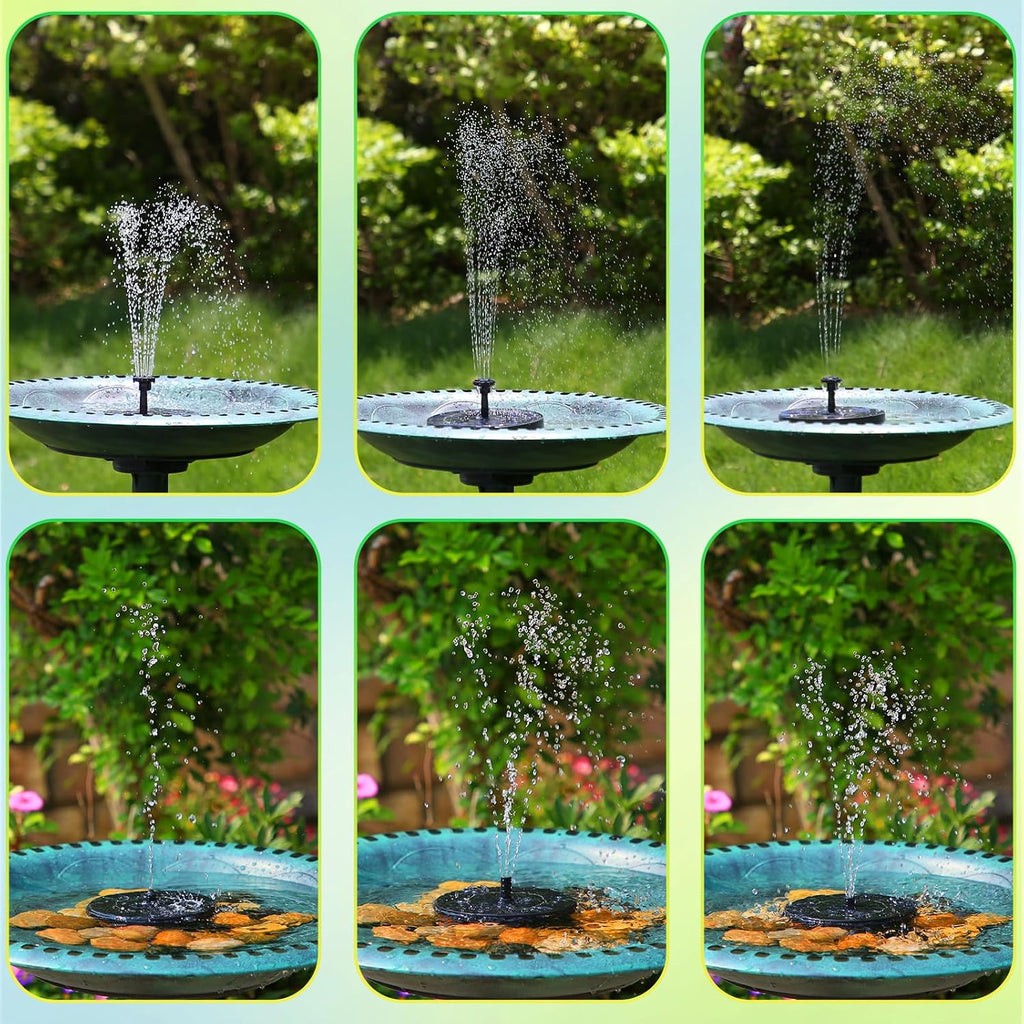 Solar Fountain, Upgraded Solar Bird Bath Fountains with 6 Nozzles
