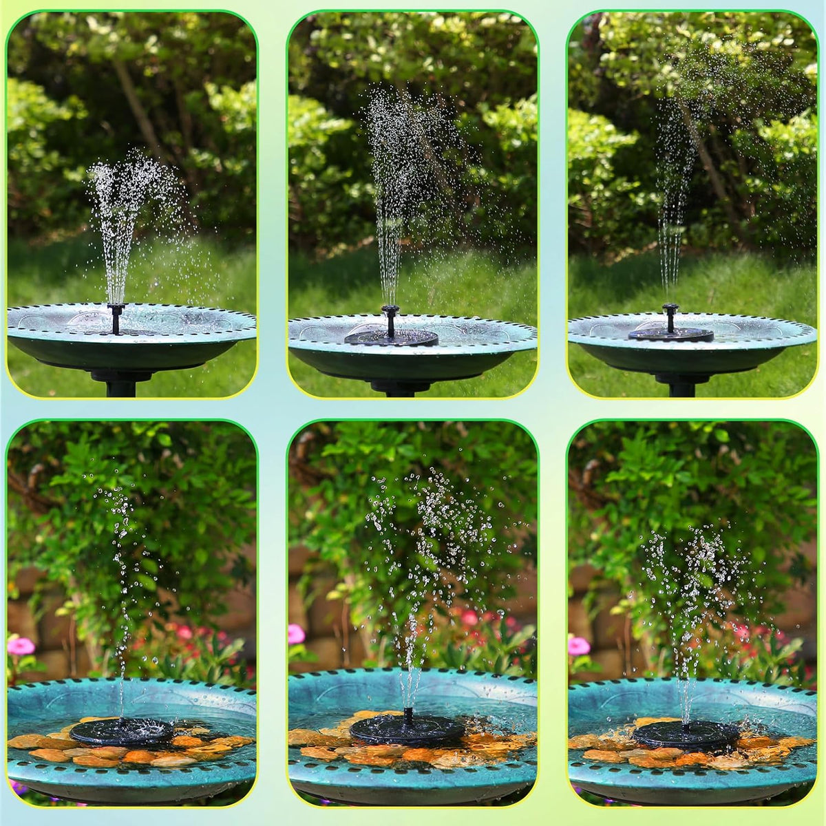 Solar Fountain, Upgraded Solar Bird Bath Fountains with 6 Nozzles