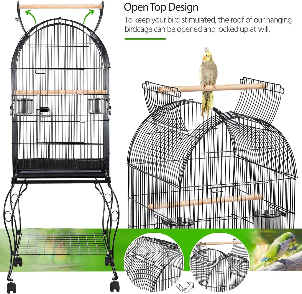 59-Inch Rolling Standing Medium Dome Open Top Bird Cage for Parrots Cockatiels Sun Conures Parakeets Lovebirds