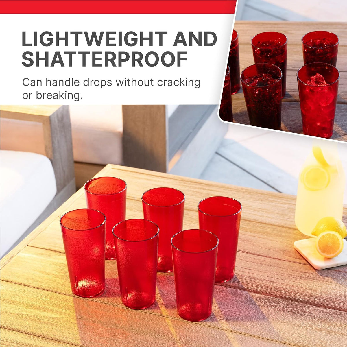 16 Ounce (oz) Restaurant Grade Beverage Tumblers (6 Pack) - Drinking Glasses, Stackable, BPA-Free, Shatter-Proof