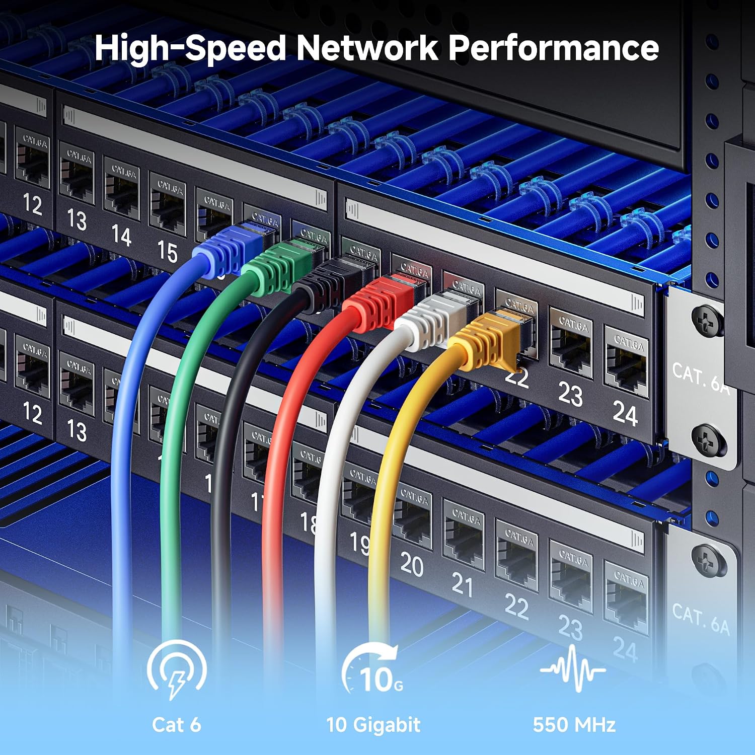 10Gbps 1U 24-Port Cat6A Ethernet Patch Panel | 19-Inch, Inline Keystone, Cable Management Bar, Rackmount or Wall