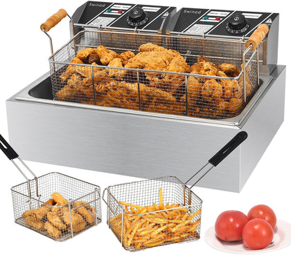 Commercial Deep Fryer with Basket, 3400W 19.4QT Professional Electric Fryer