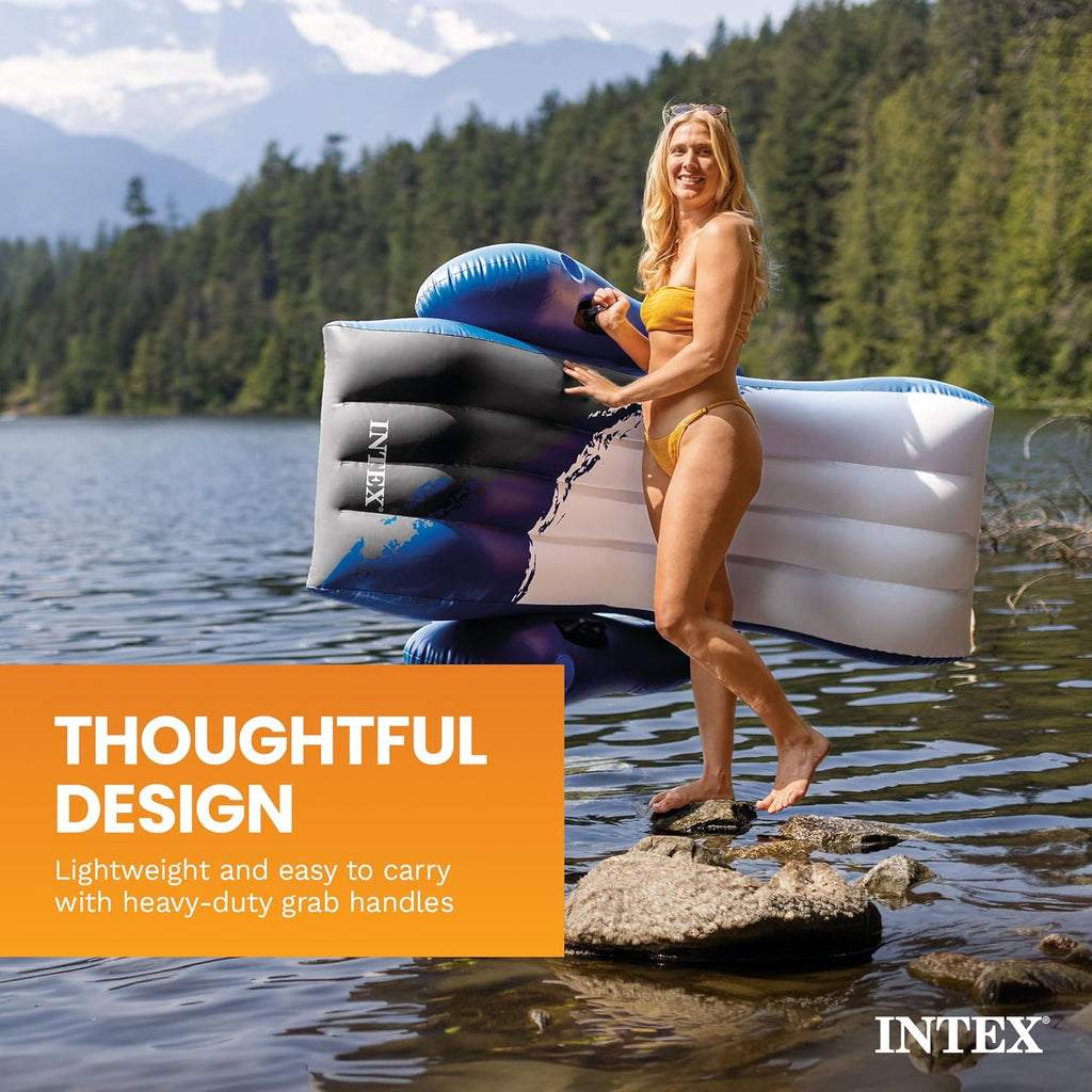 Inflatable Lounge Pool Recliner Lounger Chair with Cup Holders - Heavy-Duty Float Raft for Adults, 220 Lb Capacity