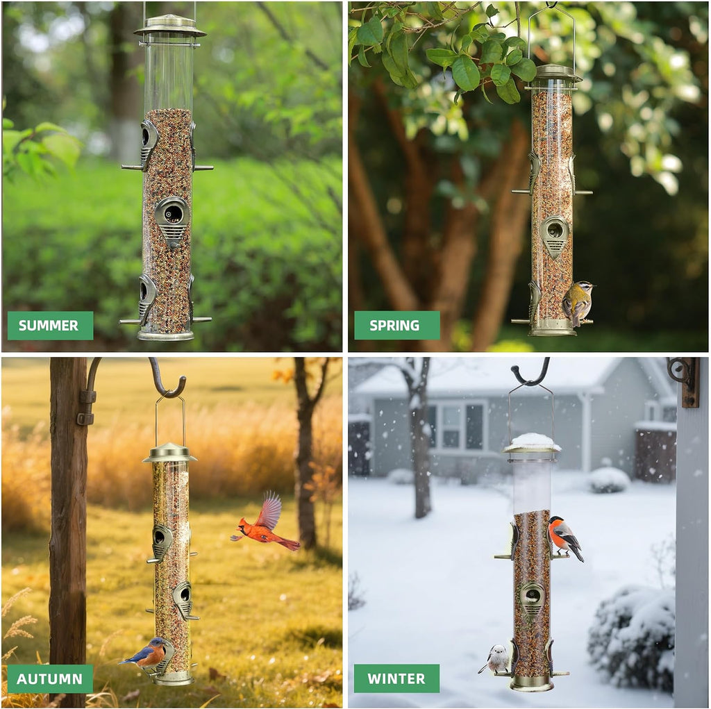 2PK Metal Bird Feeders with 6 Feeding Ports,Tube Bird Feeder with Steel Hanger,Hard Plastic Wild Bird Feeder for