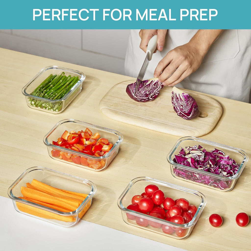 5Pack 22oz Glass Storage Containers with Lids, Glass Meal Prep Food Container Sets with Snap Airtight Lid for