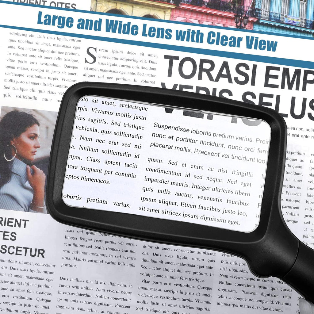 Folding Handheld Magnifying Glass with Light, 5X Large Rectangle Reading Magnifier with Dimmable LED for Seniors with