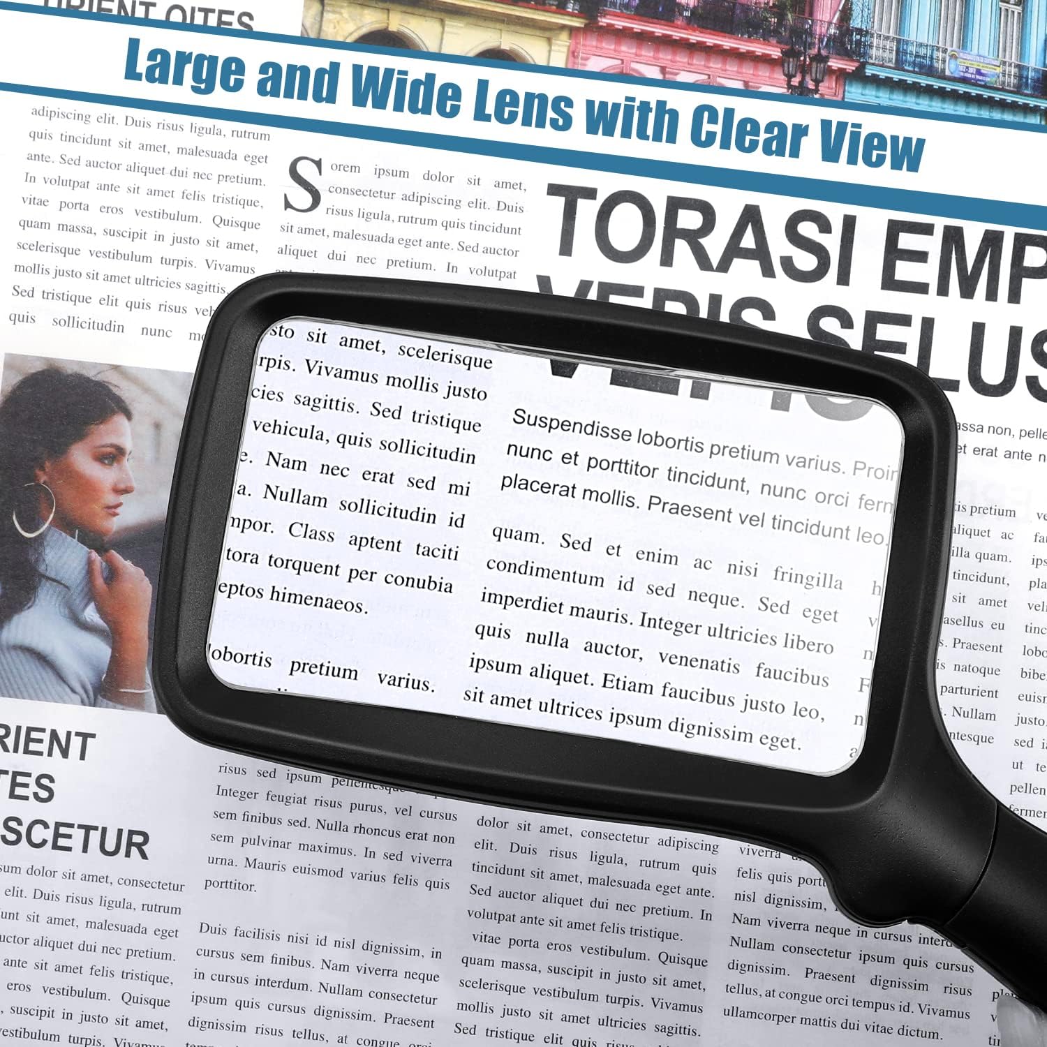 Folding Handheld Magnifying Glass with Light, 5X Large Rectangle Reading Magnifier with Dimmable LED for Seniors with