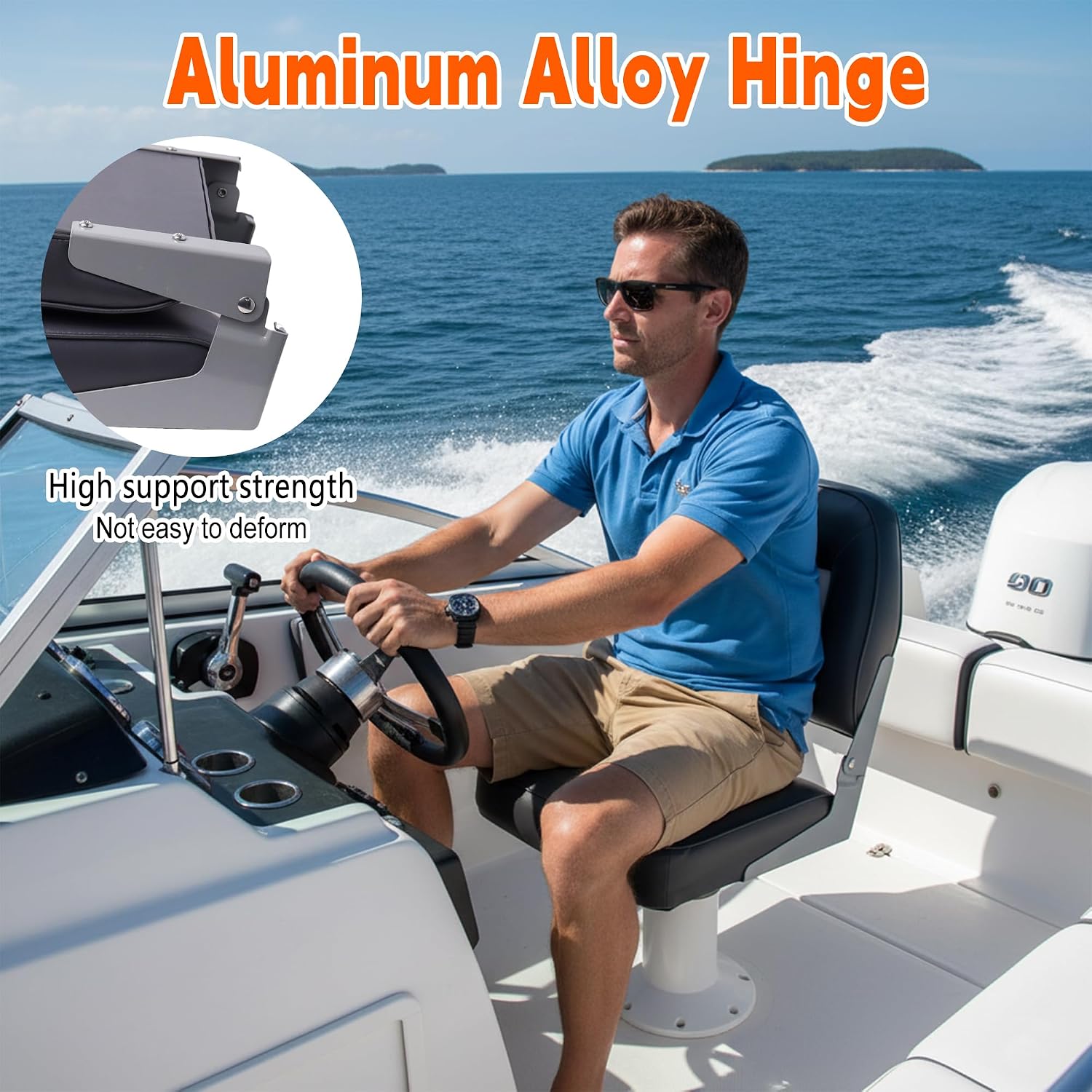 Classic Low Back Folding Fishing Boat Seat 2 Pack, White/Charcoal | Marine Boat Captain Chairs With Thick Cushion