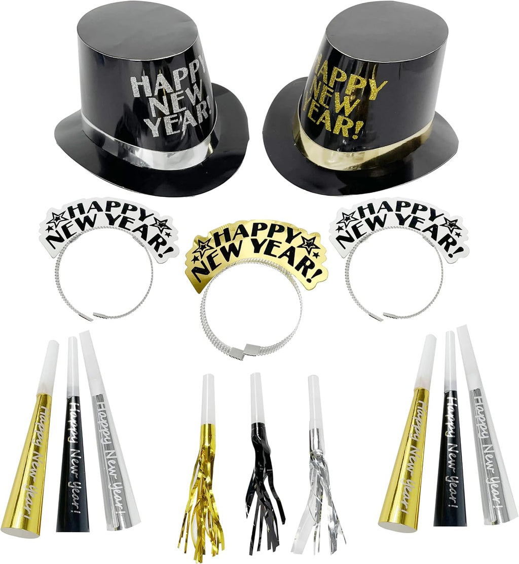 20 Pcs New Years Eve Party Supplies 2026– Includes 5 Black Gold New Years Eve Hats, 5 Tiaras, & 10 New Years Eve
