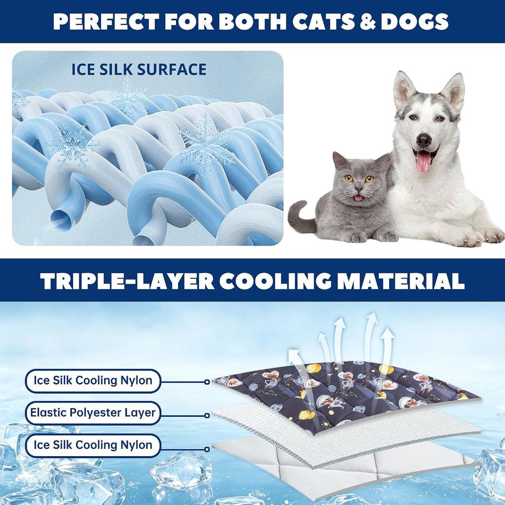 Dog Cooling Mat for Dogs 28" x 40", Pet Cooling Pad Blanket for Dogs & Cats, Ice Silk Fabric, Washable Breathable for