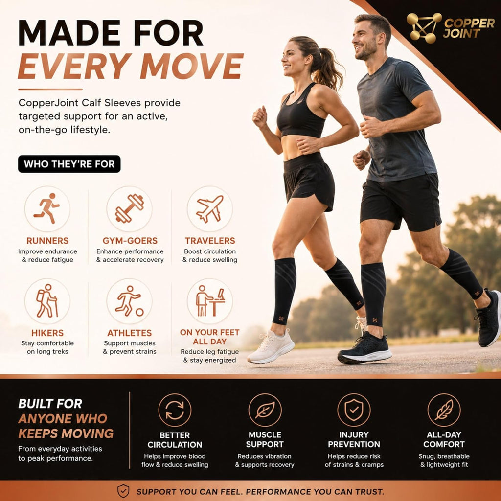 Calf Compression Sleeve for Men & Women Medium Copper Stripe-Firm Snug Fit Support for Shin Splints, Cramps, Varicose