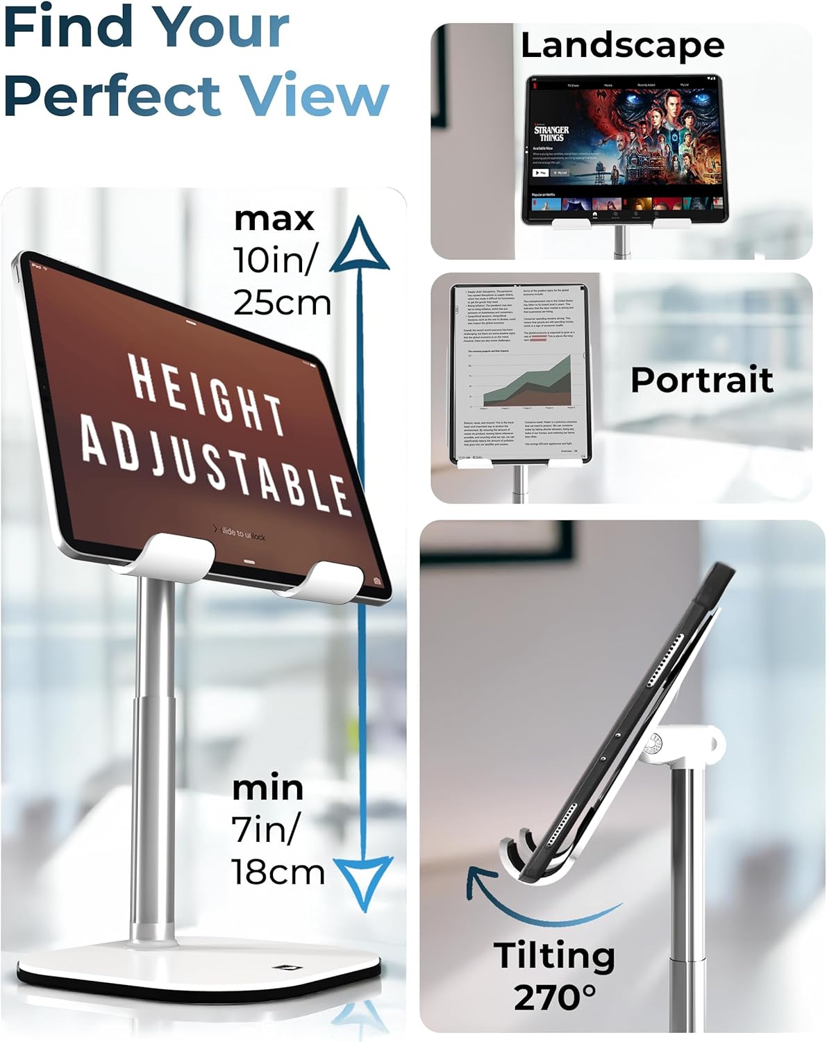 TabHolder Tablet Holder, iPad Stand for Desk, Portable Monitor Stand