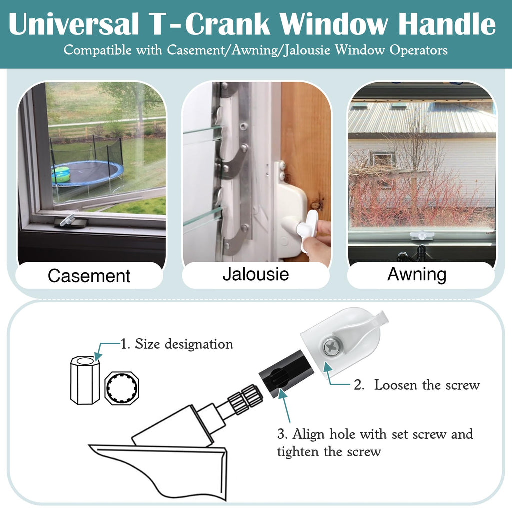 4 Pack Universal Tee Crank Casement Window Handles, White