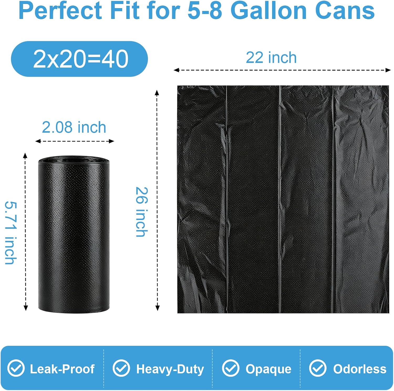 8 Gallon Trash Bags, Biodegradable Thickened Portable Toilet Bag, Heavy Duty Leak-Proof Black Garbage Bags for 5-8