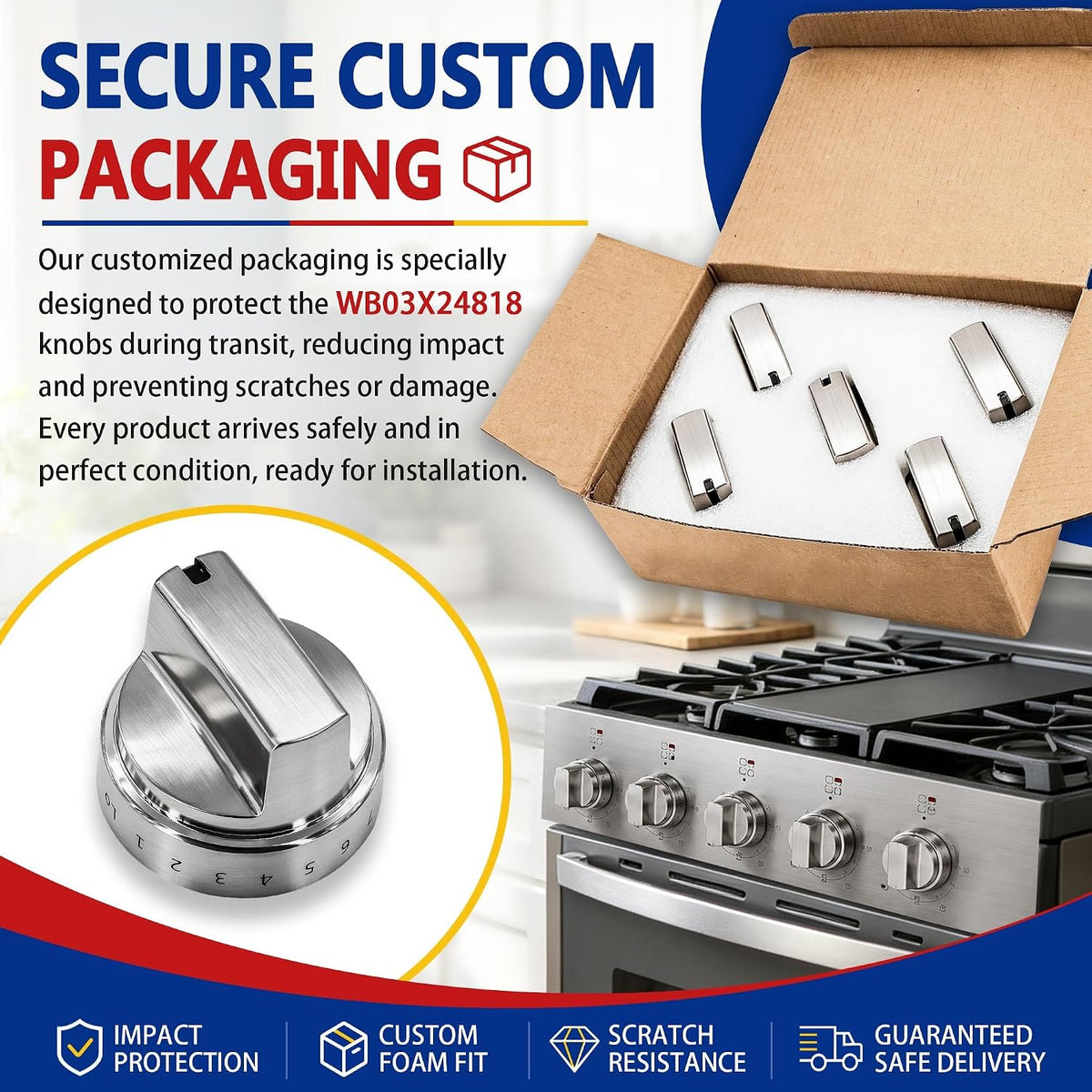 JGB700SEJ1SS JGB700SEJ4SS JGB735SP1SS Stainless Steel Stove Knob Fit for GE