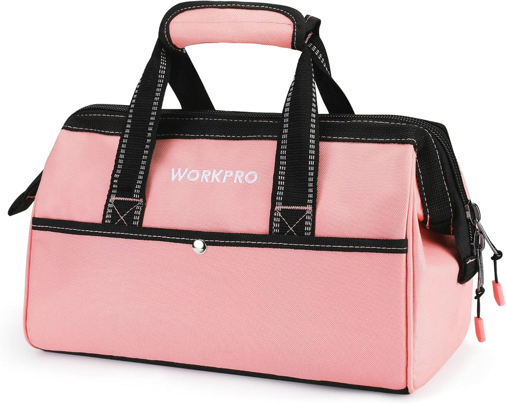 13-Inch Tool Bag, Pink Soft Cloth Tool Storage Bags, Wide Mouth Tool Tote Bag with Inside Pockets - Pink Ribbon