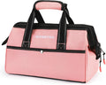 13-Inch Tool Bag, Pink Soft Cloth Tool Storage Bags, Wide Mouth Tool Tote Bag with Inside Pockets - Pink Ribbon