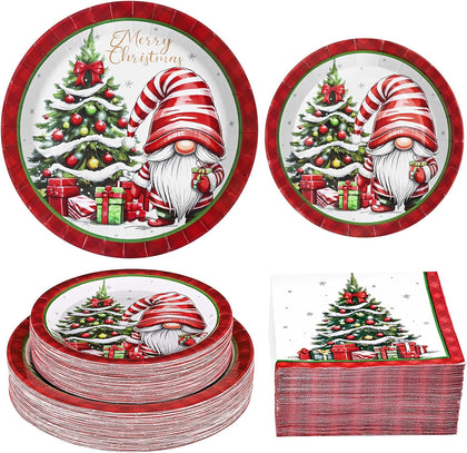Christmas Plates and Napkins, Christmas Plate Red Christmas Gnomes