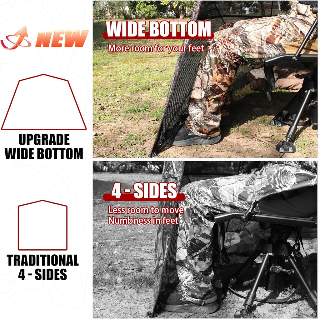 Wide Bottom Hunting Blind 1-3 Person with Portable Chair, 270 Degree See Through Pop up Ground Blinds for Deer Turkey