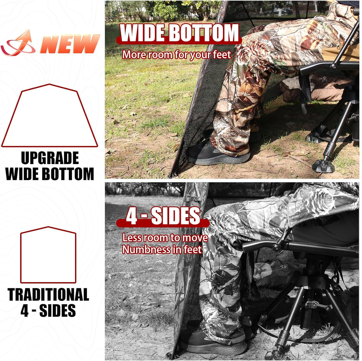 Wide Bottom Hunting Blind 1-3 Person with Portable Chair, 270 Degree See Through Pop up Ground Blinds for Deer Turkey