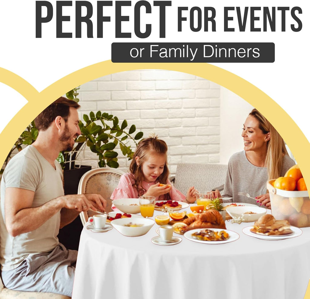 66% Thicker Premium White Round Tablecloth 0.5 Mil 6 Pack Plastic Table Cloth Disposable 84 Inch Round Plastic