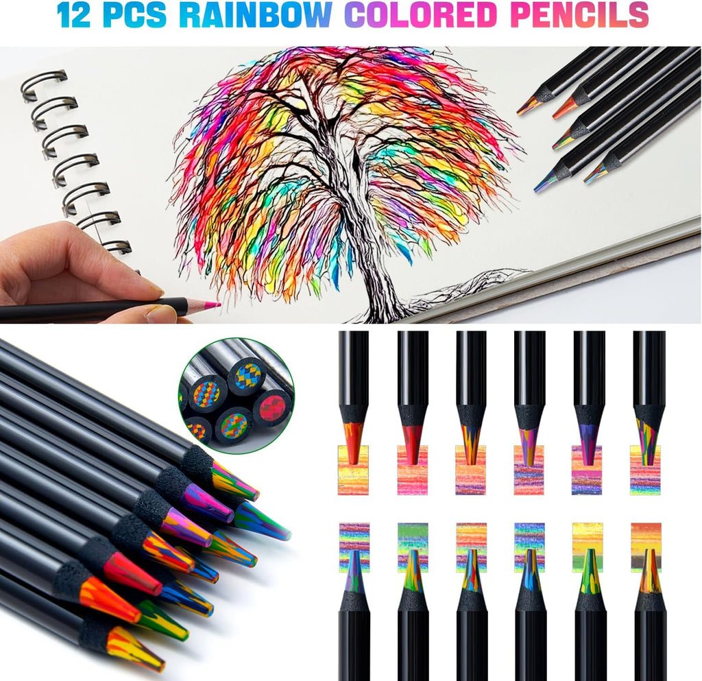 81 Drawing Set Sketching Kit, Pro Sketch Pencils Art Supplies with Rainbow, Colored, Graphite, Watercolor, Metallic