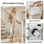Slim Laundry Hamper with Lid and Removable Bag, 75L Light Grey