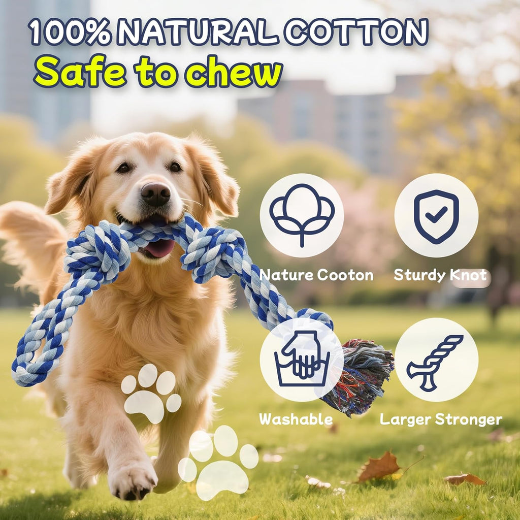 [4 Pack] Dog Rope Toys for Aggressive Chewers, Nearly Indestructible Tug of War Toys for Large & Medium Dogs, 100%