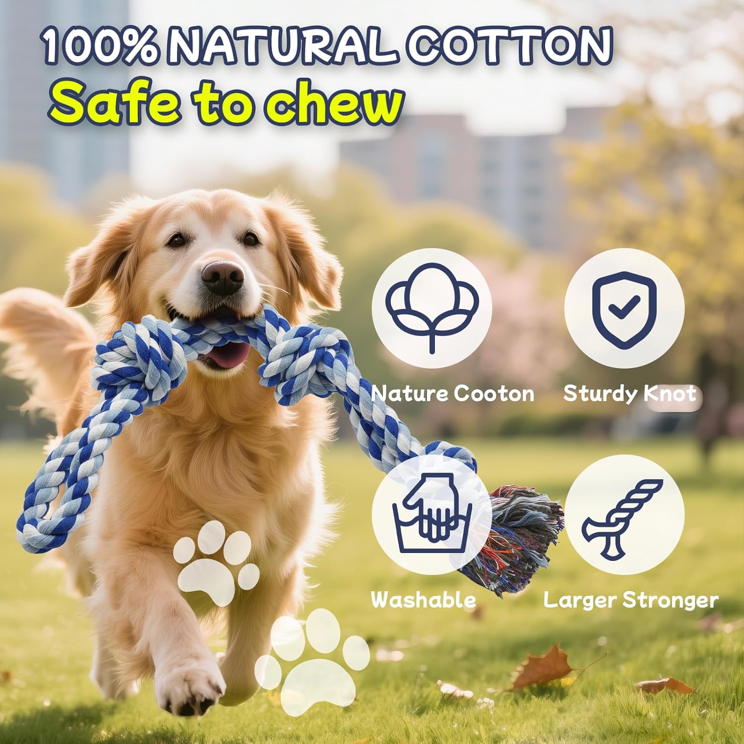 [4 Pack] Dog Rope Toys for Aggressive Chewers, Nearly Indestructible Tug of War Toys for Large & Medium Dogs, 100%
