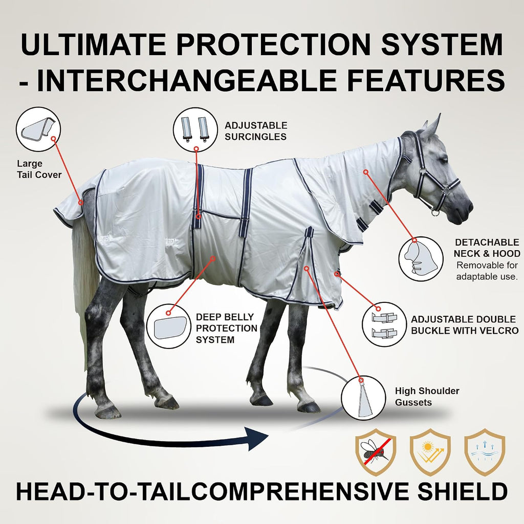 Horse Fly Sheet with Neck & Belly Wrap, Breathable Fine Mesh