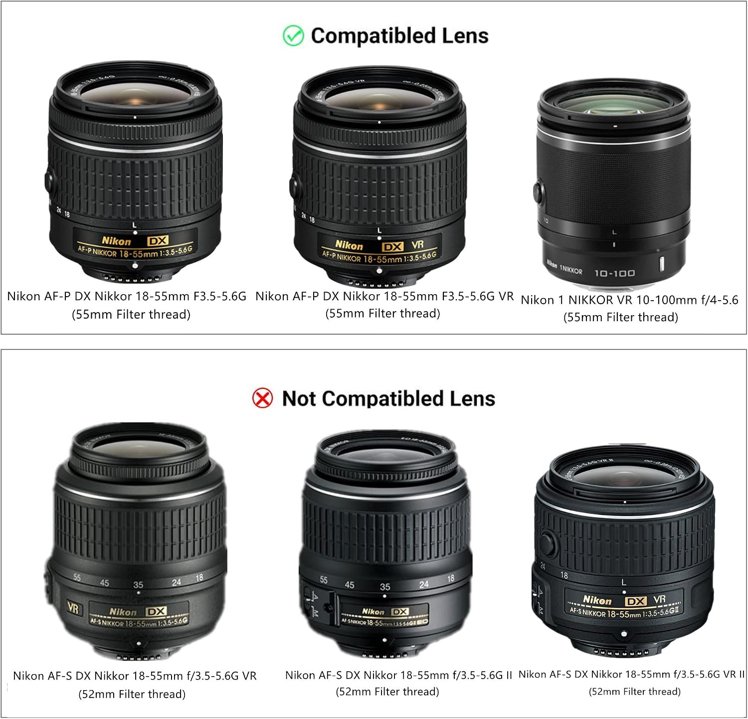 Dedicated Bayonet Reversible Lens Hood Shade for Nikon AF-P DX Nikkor 18-55mm F3.5-5.6G VR & AF-P DX Nikkor 18-55mm