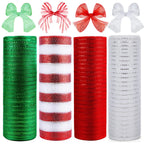 4 Rolls Christmas Deco Mesh Ribbon -10" x 30ft Metallic Poly Mesh Rolls