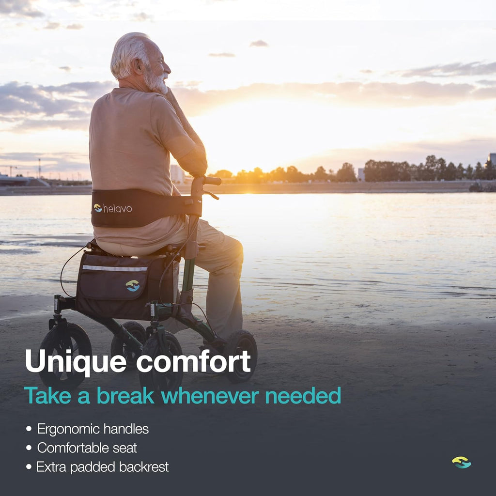 All Terrain Walker Rollator with 12” Pneumatic Tires – Foldable Outdoor Walkers for Seniors with Seat, Lightweight &