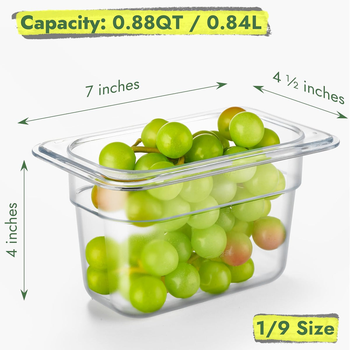 6-Pack 1/9 Size 4" Deep NSF Polycarbonate Food Pan with Notched Lid | Dishwasher & Freezer Safe Clear Container for
