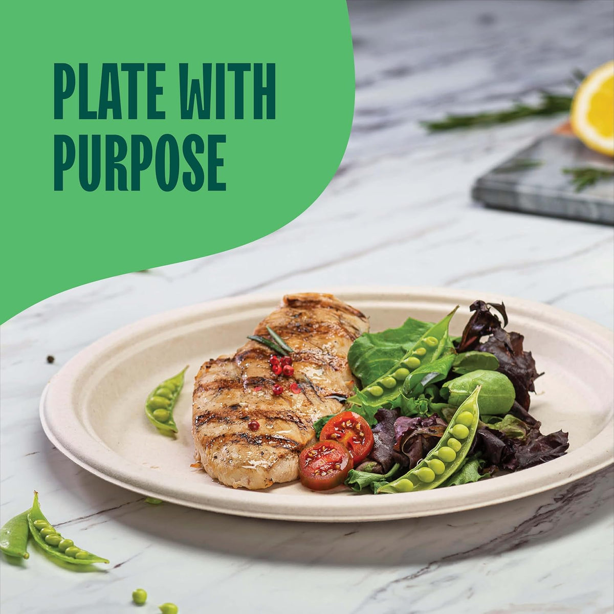 Paper Plates, 100% Compostable Heavy Duty Disposable 10 Inch Plate - [125-Pack] Eco-Friendly, Biodegradable Bagasse