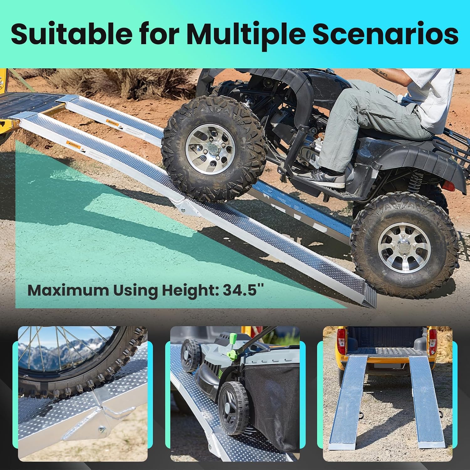 7.5FT Aluminum Truck Ramps, 1500lbs Capacity Folding Loading Ramps, 2 PCS Heavy Duty ATV Ramps for Pickup Trucks