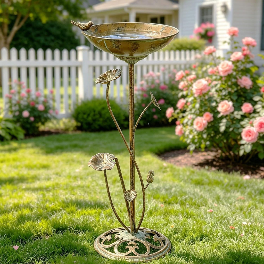 11.4" W x 28.7" H Cast Iron Pedestal Bird Bath, BirdBaths for Outdoors