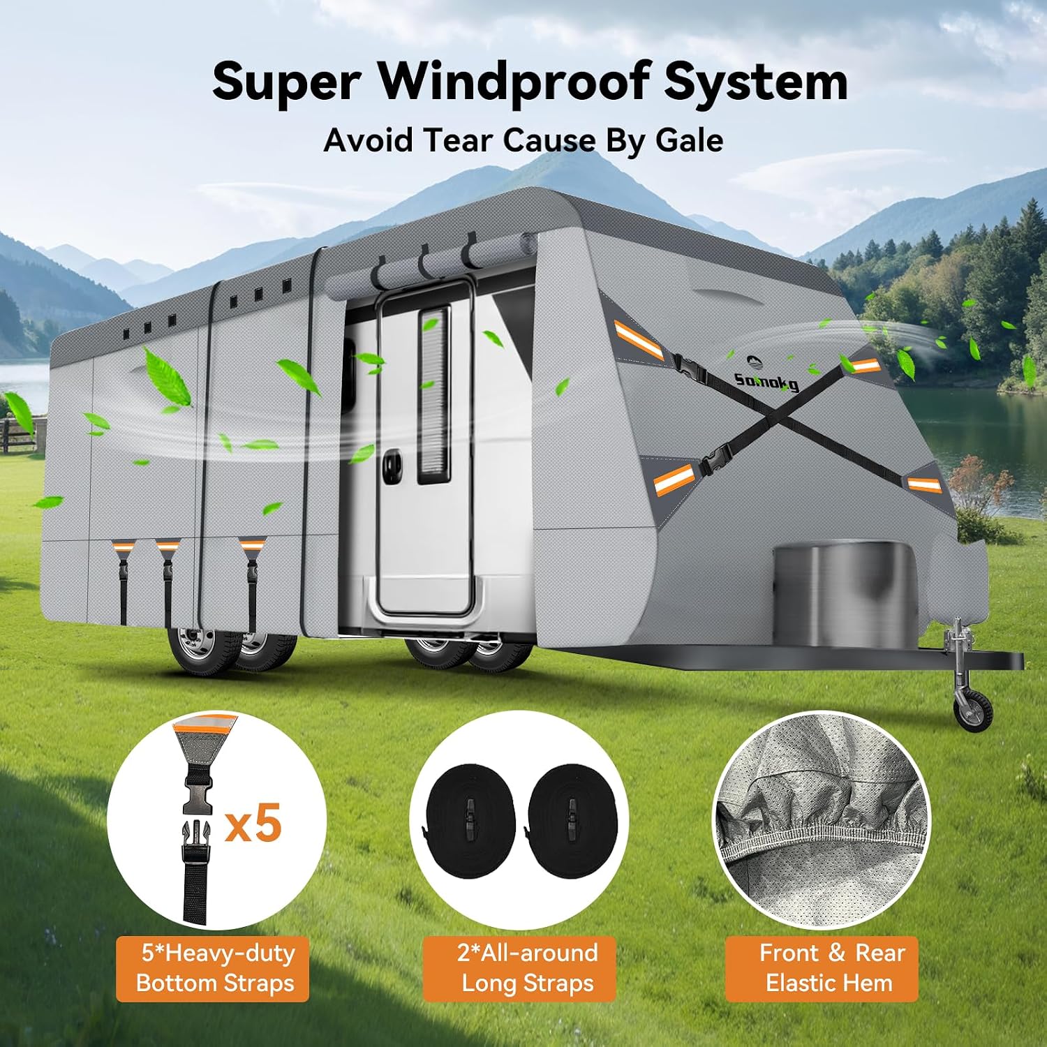 Travel Trailer Cover 27-30 FT, Heavy Duty 7-Layer RV Cover, Rip-Stop Camper Cover, Windproof with 5+2 Straps, UV &