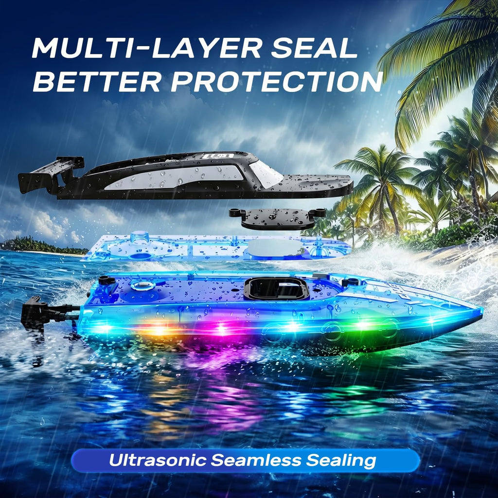 Remote Control Boat for Kids, RC Boat for Pool & Lake, LED Lights | 2.4GHz Remote Controlled Boat, Upgraded