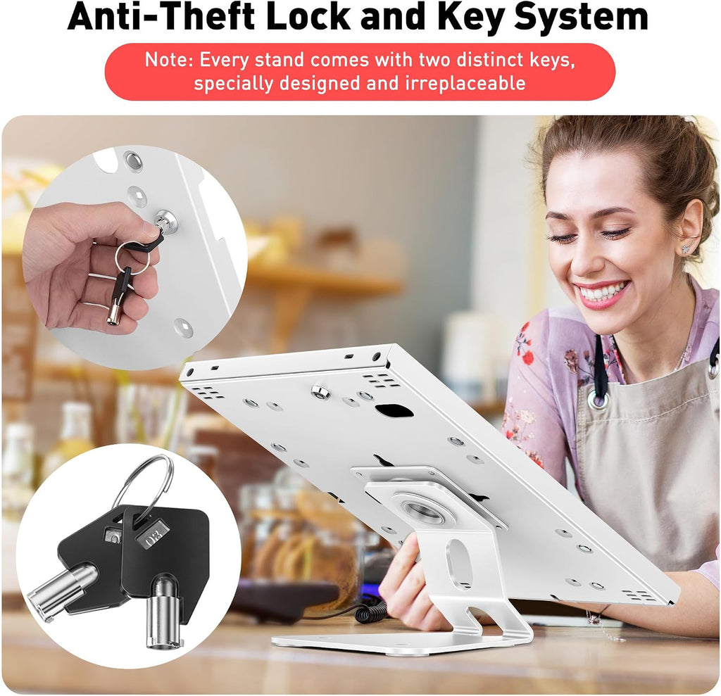 Anti-Theft Tablet Stand – iPad Locking & Security Stand, Countertop & Wall Mount POS Stand, 360° Swivel Kiosk Stand