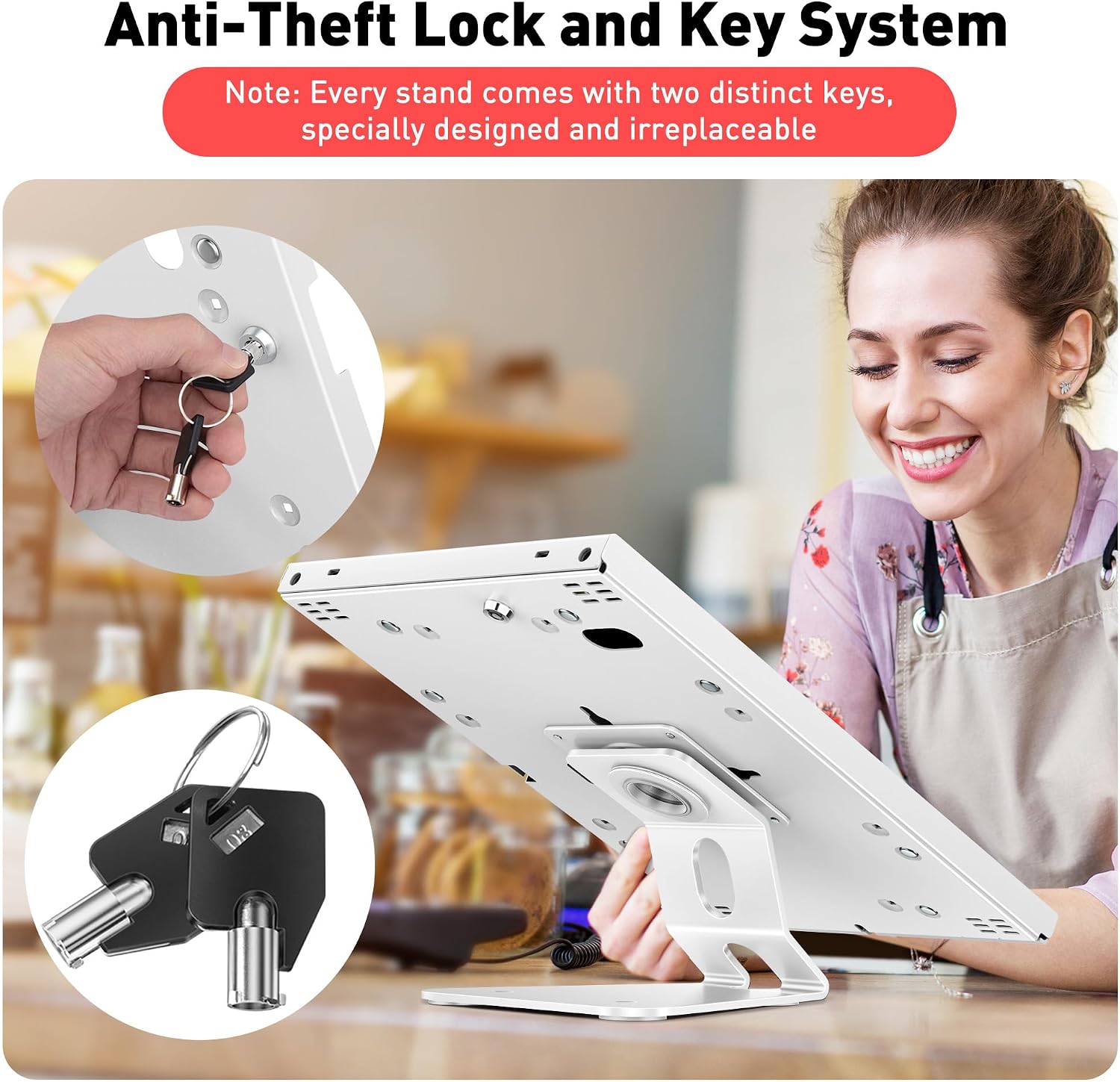 Anti-Theft Tablet Stand – iPad Locking & Security Stand, Countertop & Wall Mount POS Stand, 360° Swivel Kiosk Stand