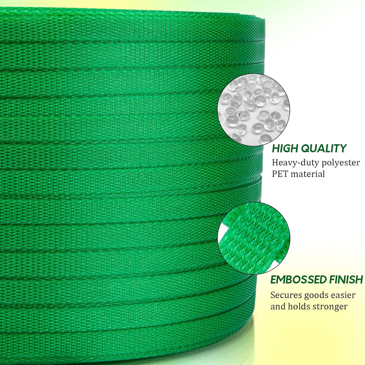 Heavy Duty Polyester Strapping Band 3280' x 1/2" x 0.030" Green, 300 lbs Break Strength