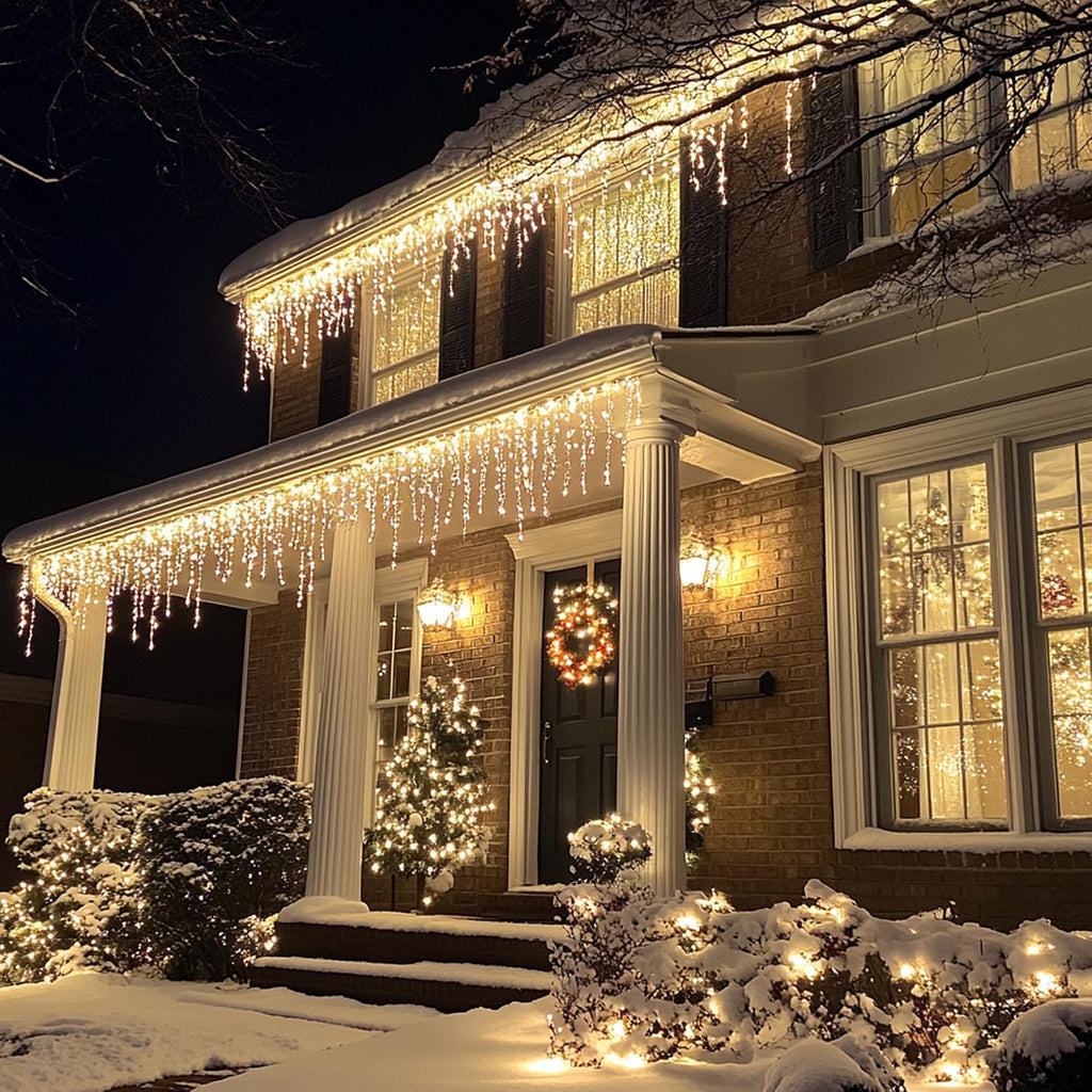 Christmas Icicle Lights, 88.5 FT 1080 LED 8 Modes Curtain Fairy Lights with 180 Drops, Xmas String Lights for Outdoor