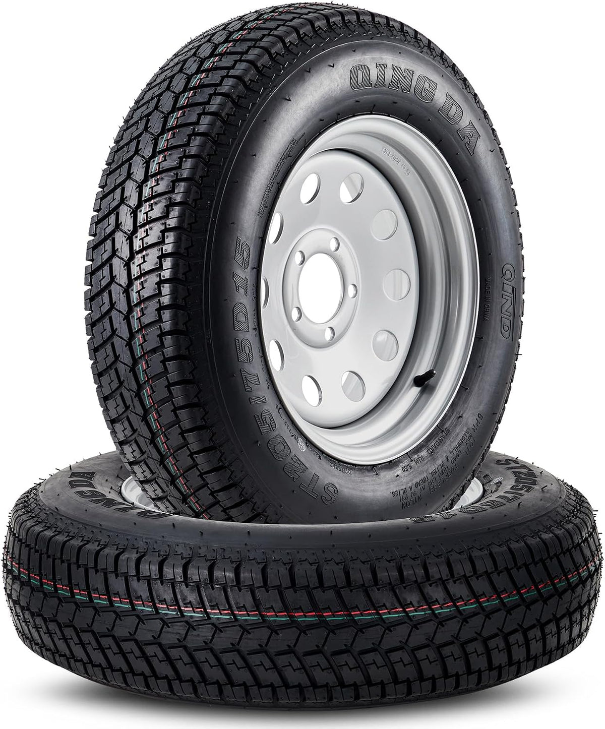 ST205/75D15 Trailer Tires with 15 in Rims, 5 Lug on 4.5 in, Load Range C, 6PR