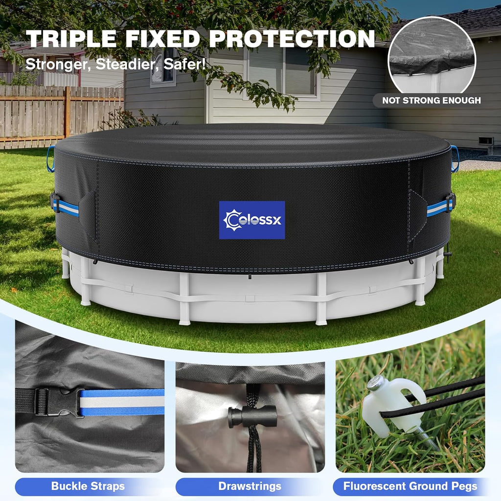 21 Ft Round Pool Cover with Reflective Strips, 600D Swimming Pool Cover for Above Ground Pools, Solar Cover with
