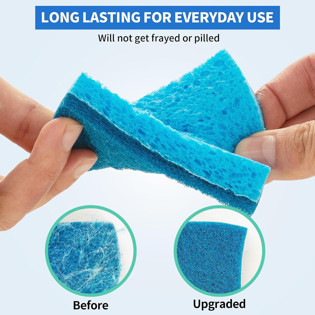 Non-Scratch Cellulose Scrub Sponges 12 Pack, Sponges Kitchen with Double-Side & Ergonomic Design for Dishes, Coated