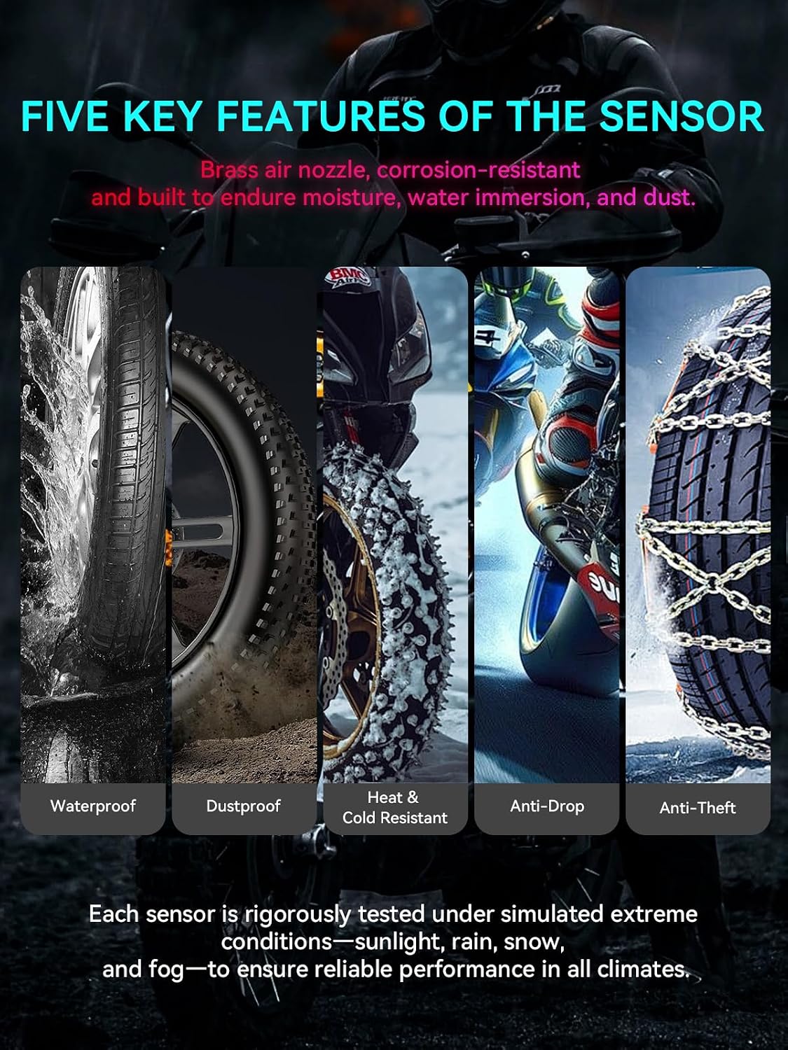 Motorcycle Tire Pressure Monitoring System, Bluetooth TPMS for Motorcycles – Real-Time Tire Pressure & Temperature