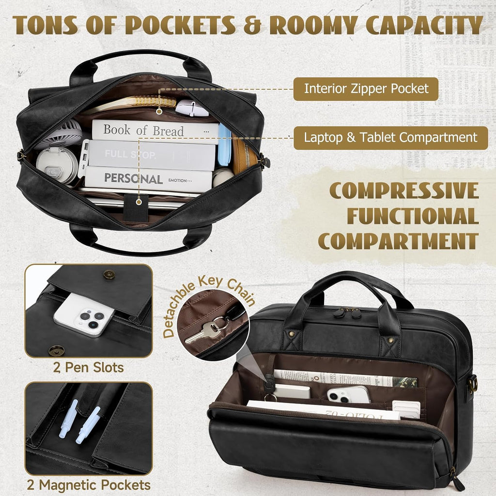 Mens Laptop Bag PU Leather Messenger Bag 15.6 Inch Briefcase Vintage Computer Satchel Bag for Work Business